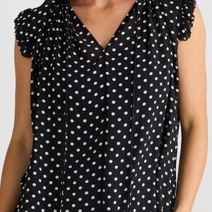 On 34th Black Polka Dot Women's Sleeveless V-Neck Ruffle Top